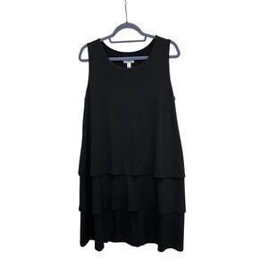 Passport Susan Graver Women Black Sleeveless Tiered Ruffle Dress Medium EUC